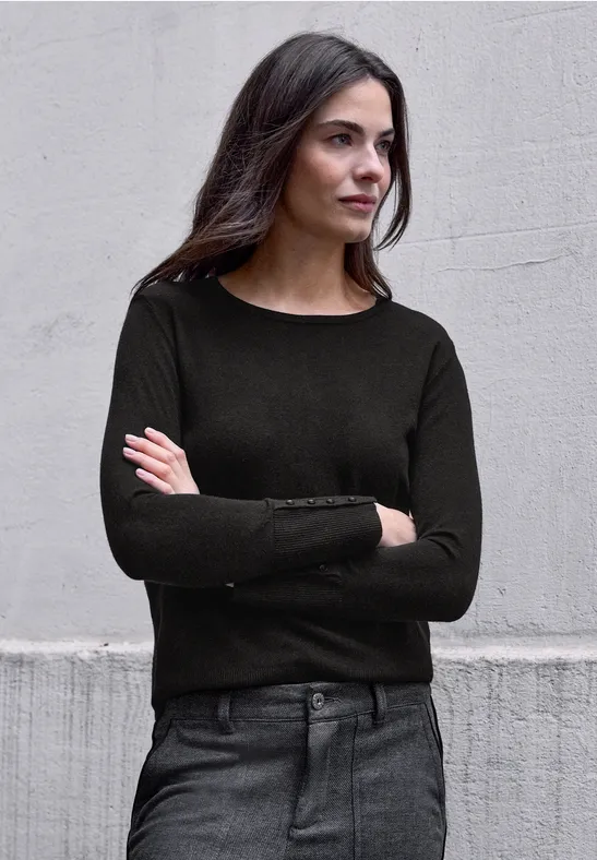 Thumbnail - Street One Studio Frauen Strickpullover mit Knöpfen in Schwarz, Gr: 34