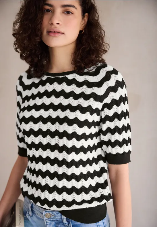 Thumbnail - Street One Studio Frauen Gemusterter Pullover in Schwarz, Gr: 36