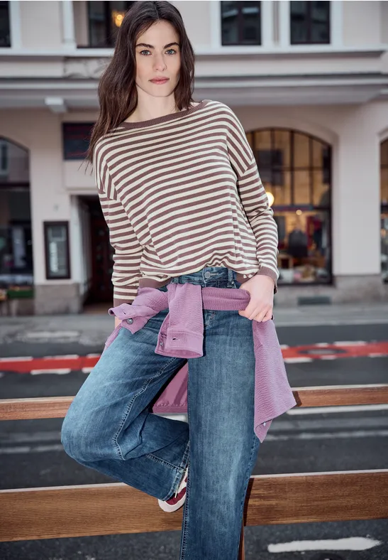 Thumbnail - Street One Studio Frauen Gestreifter Pullover in Rosa, Gr: 40