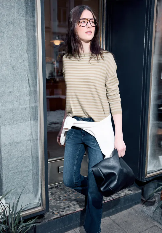 Street One Studio Frauen Gestreifter Pullover in Beige, Gr: 34