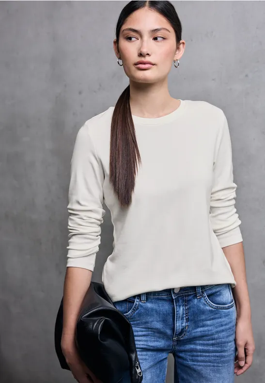 Street One Studio Frauen Basic Langarmshirt in Weiß, Gr: 44
