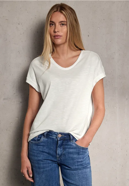 Thumbnail - Street One Studio Frauen Jersey V-Neck T-Shirt in Weiß, Gr: 34
