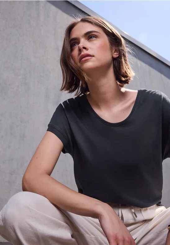 Thumbnail - Street One Studio Frauen Jersey V-Neck T-Shirt in Blau, Gr: 38