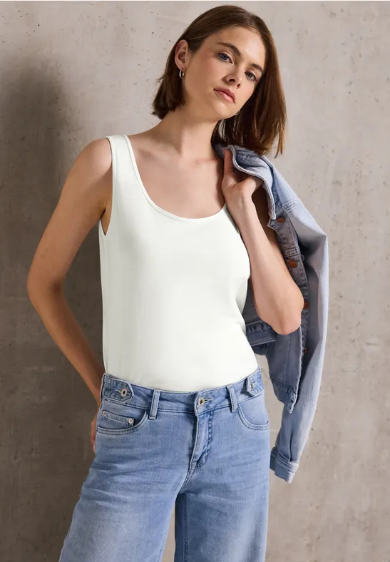 Thumbnail - Street One Studio Frauen Basic Jersey-Top in Weiß, Gr: 42