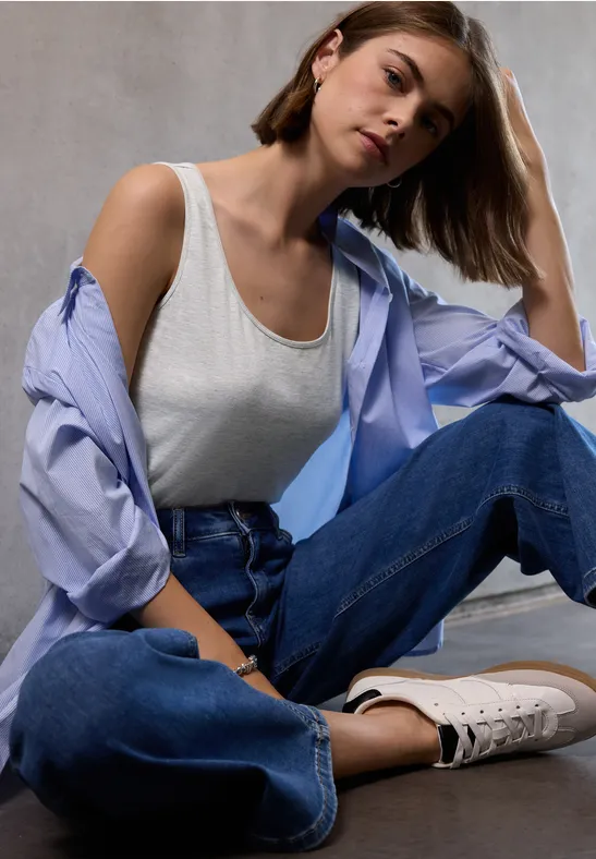 Thumbnail - Street One Studio Frauen Basic Jersey-Top in Grau, Gr: 34