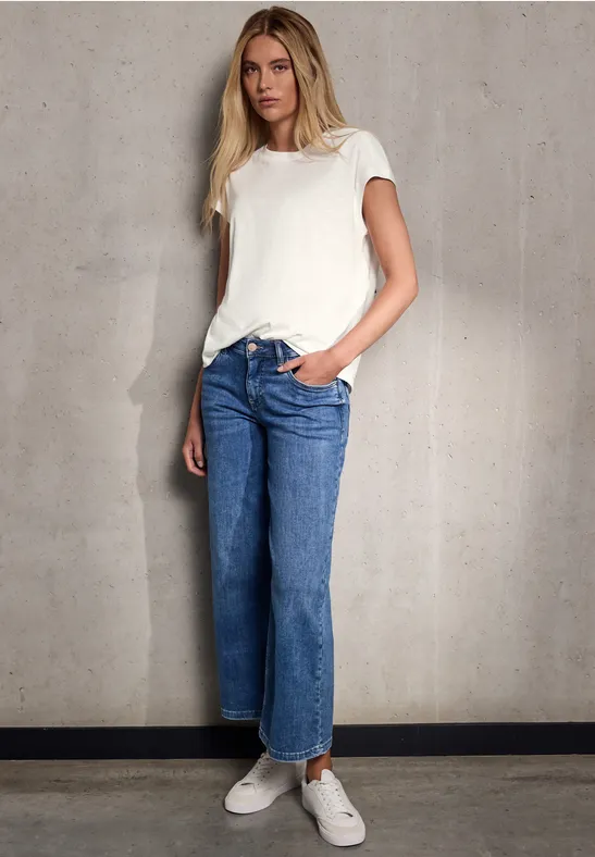 Street One Studio Frauen Shirt mit Schulterdetail in Weiß, Gr: 46