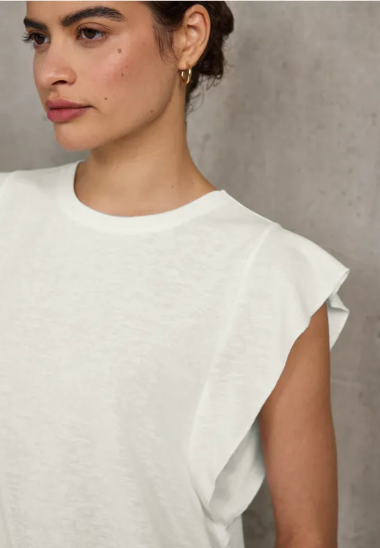 Street One Studio Frauen Leinen-Look Top mit Volants in Weiß, Gr: 44