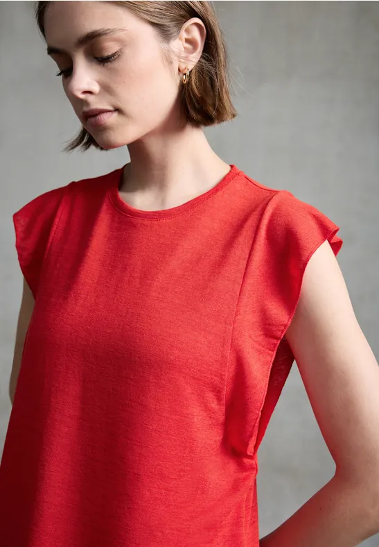 Thumbnail - Street One Studio Frauen Leinen-Look Top mit Volants in Rot, Gr: 36