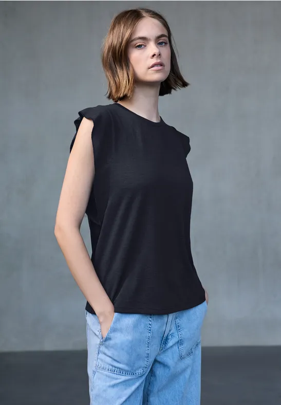 Thumbnail - Street One Studio Frauen Leinen-Look Top mit Volants in Blau, Gr: 44