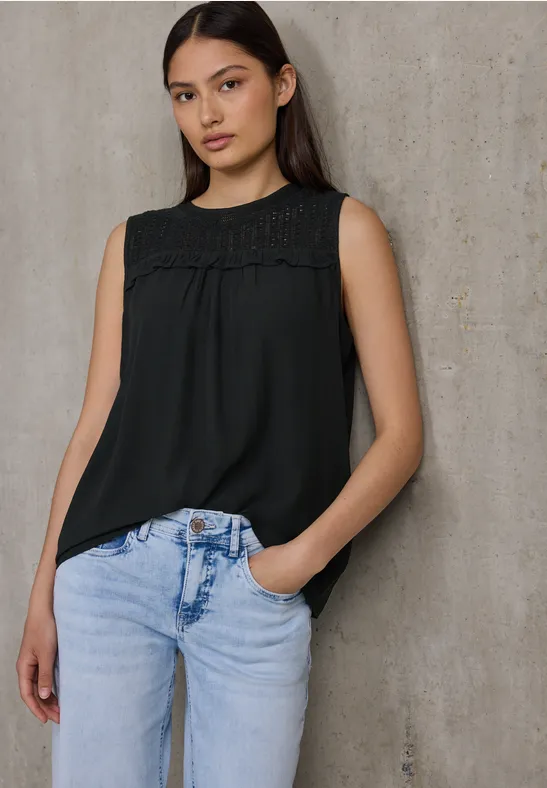 Thumbnail - Street One Studio Frauen Top mit Mesh-Detail in Schwarz, Gr: 38