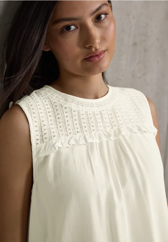 Thumbnail - Street One Studio Frauen Top mit Mesh-Detail in Weiß, Gr: 44