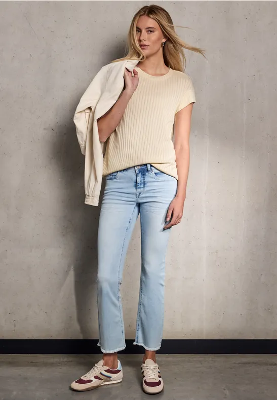 Street One Studio Frauen Shirt mit Rippstruktur in Beige, Gr: 42