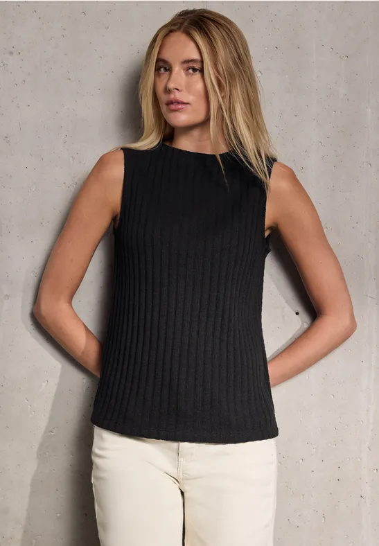 Thumbnail - Street One Studio Frauen Top mit Rippstruktur in Schwarz, Gr: 46
