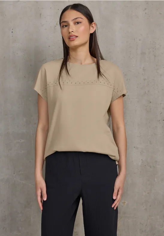 Thumbnail - Street One Studio Frauen Shirt mit Schmucksteinen in Beige, Gr: 44