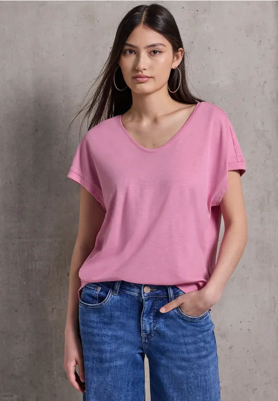 Thumbnail - Street One Studio Frauen Basic V-Neck Shirt in Pink, Gr: 38