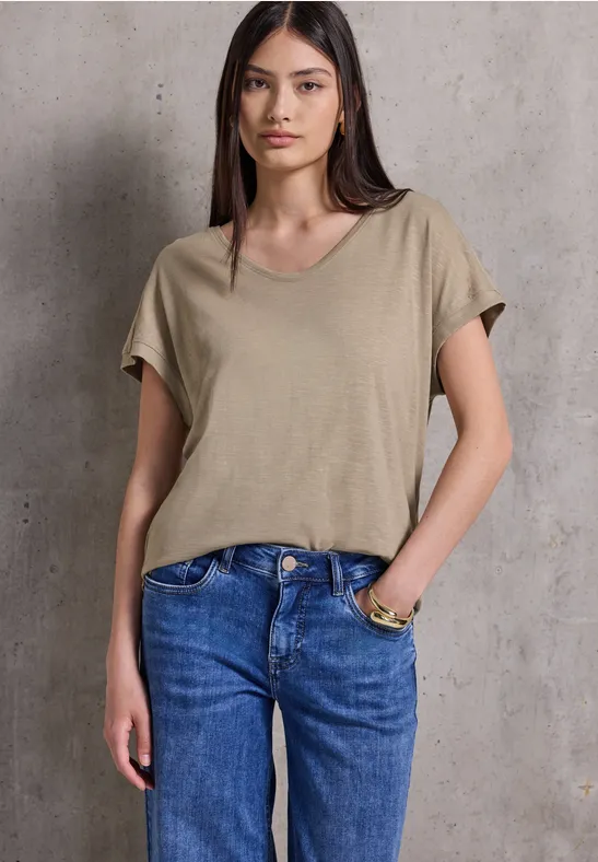 Thumbnail - Street One Studio Frauen Basic V-Neck Shirt in Beige, Gr: 40