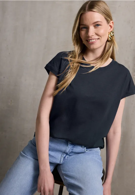 Street One Studio Frauen T-Shirt mit Schulterdetail in Blau, Gr: 38