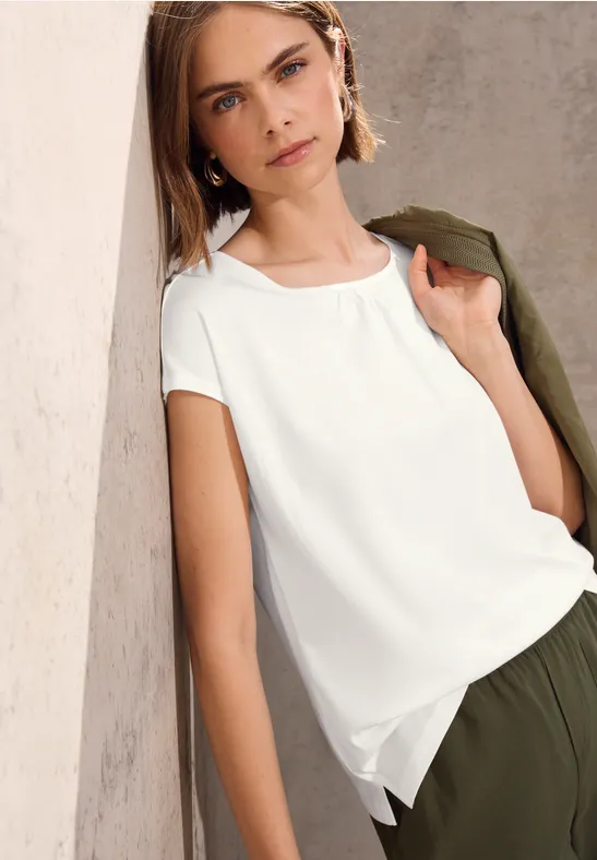 Thumbnail - Street One Studio Frauen Basic Shirt mit Raffung in Weiß, Gr: 44