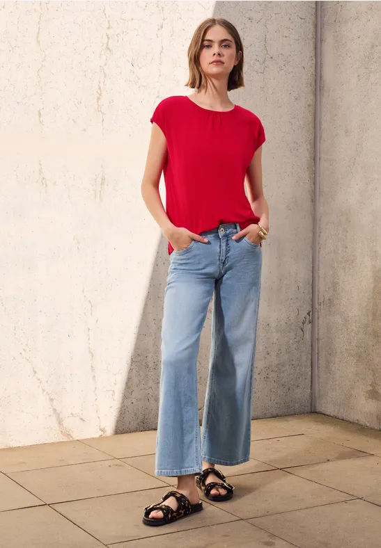 Thumbnail - Street One Studio Frauen Basic Shirt mit Raffung in Rot, Gr: 44