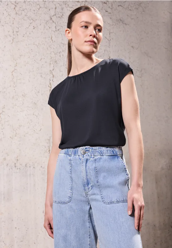 Thumbnail - Street One Studio Frauen Basic Shirt mit Raffung in Blau, Gr: 40