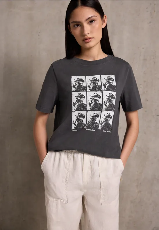 Street One Studio Frauen Washed-Look Shirt mit Print in Grau, Gr: 36