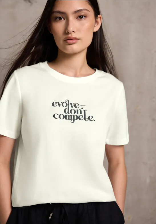 Thumbnail - Street One Studio Frauen Basic T-Shirt mit Print in Weiß, Gr: 40