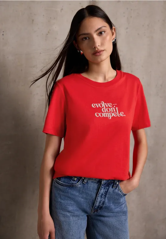 Thumbnail - Street One Studio Frauen Basic T-Shirt mit Print in Rot, Gr: 44