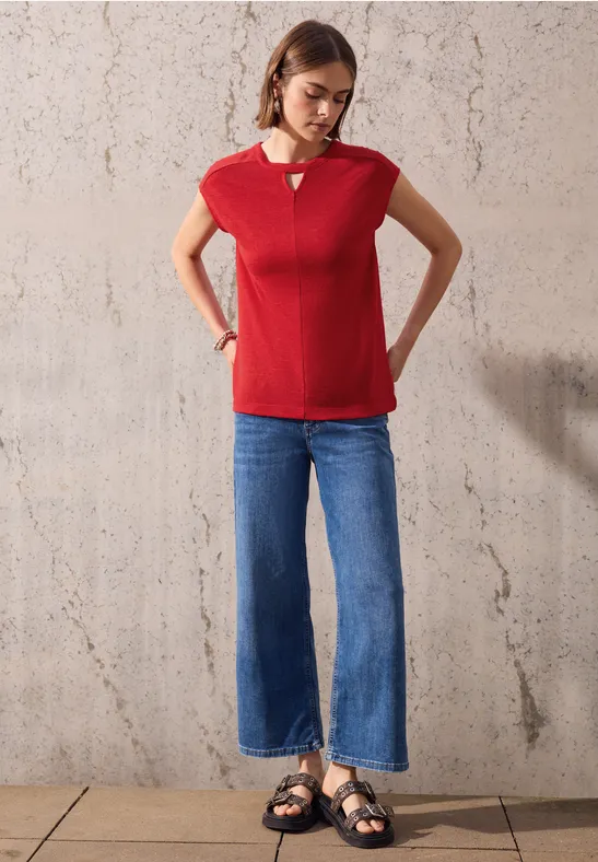 Thumbnail - Street One Studio Frauen Leinen-Look Cut-Out Shirt in Rot, Gr: 42