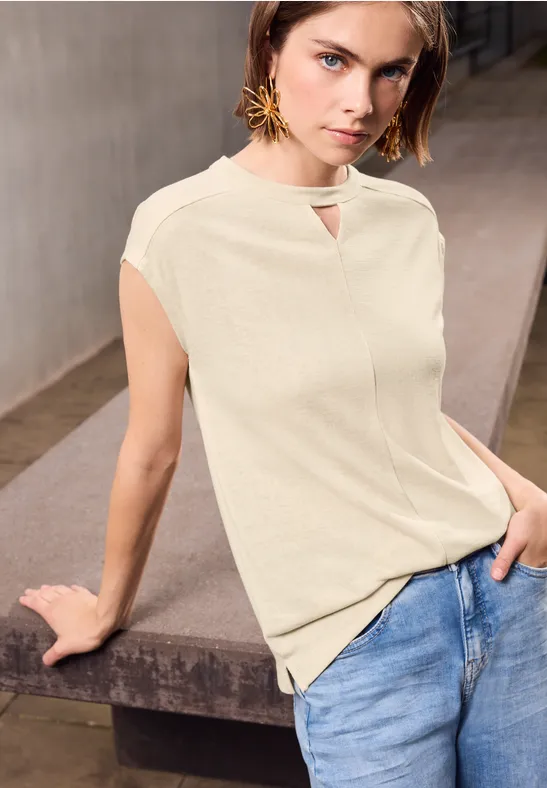 Thumbnail - Street One Studio Frauen Leinen-Look Cut-Out Shirt in Beige, Gr: 44