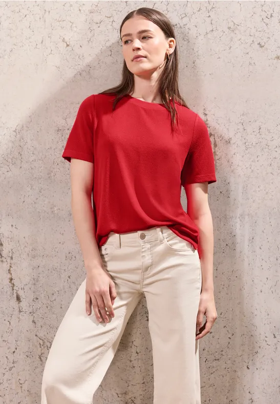Thumbnail - Street One Studio Frauen Strick-Look T-Shirt in Rot, Gr: 42