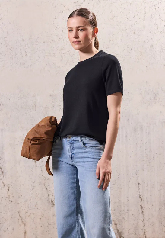 Street One Studio Frauen Strick-Look T-Shirt in Blau, Gr: 34
