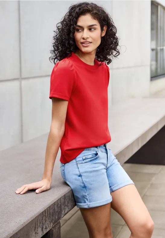 Thumbnail - Street One Studio Frauen T-Shirt mit Puffärmeln in Rot, Gr: 46