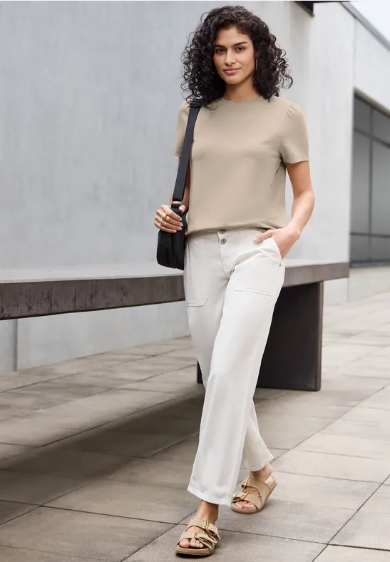 Thumbnail - Street One Studio Frauen T-Shirt mit Puffärmeln in Beige, Gr: 38