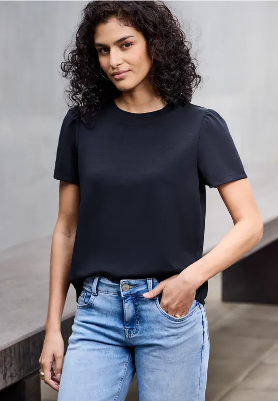 Thumbnail - Street One Studio Frauen T-Shirt mit Puffärmeln in Blau, Gr: 38