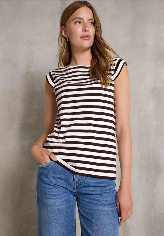 Thumbnail - Street One Studio Frauen Gestreiftes Jersey-Top in Rot, Gr: 36