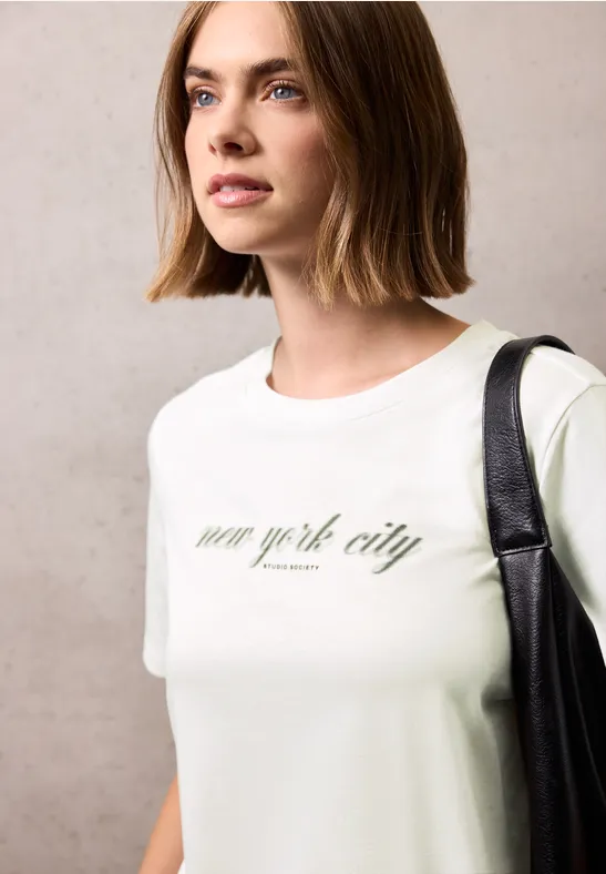Street One Studio Frauen T-Shirt mit Wording in Weiß, Gr: 34