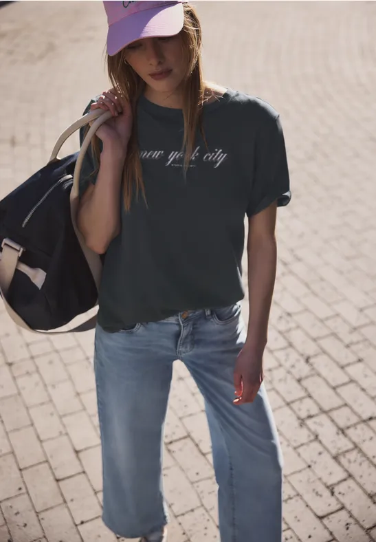 Street One Studio Frauen T-Shirt mit Wording in Grau, Gr: 38