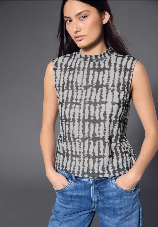 Thumbnail - Street One Studio Frauen Gemustertes Mesh-Top in Schwarz, Gr: 36