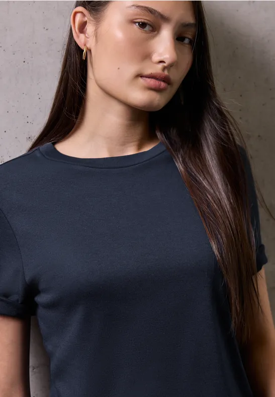 Thumbnail - Street One Studio Frauen Basic Kurzarmshirt in Blau, Gr: 44