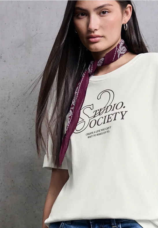 Thumbnail - Street One Studio Frauen T-Shirt mit Wording in Weiß, Gr: 34