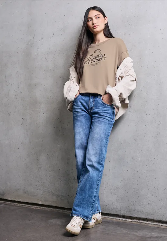 Street One Studio Frauen T-Shirt mit Wording in Beige, Gr: 36