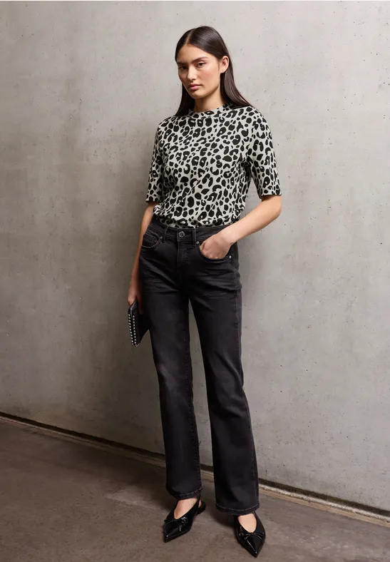 Thumbnail - Street One Studio Frauen Gemustertes Kurzarmshirt in Beige, Gr: 38