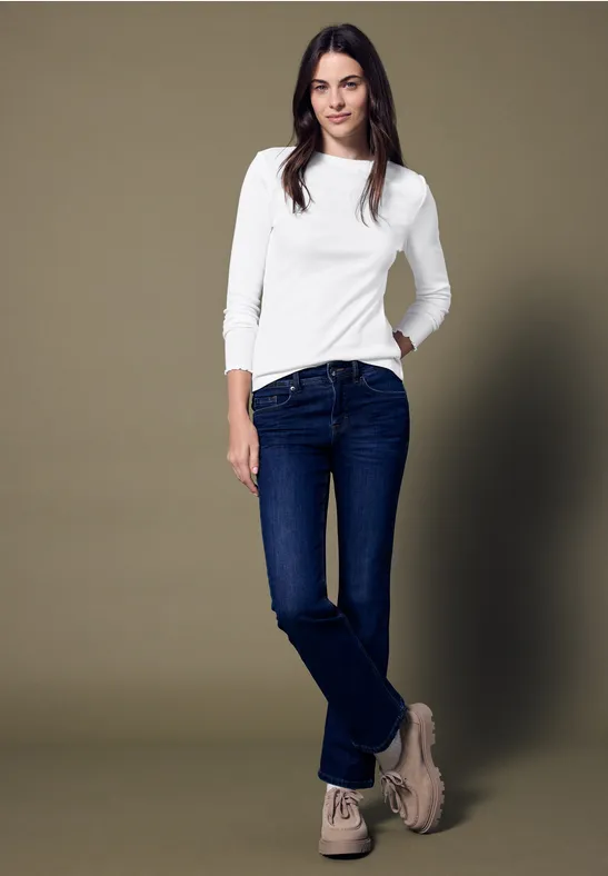 Thumbnail - Street One Studio Frauen Rippshirt mit Rundhals in Weiß, Gr: 42