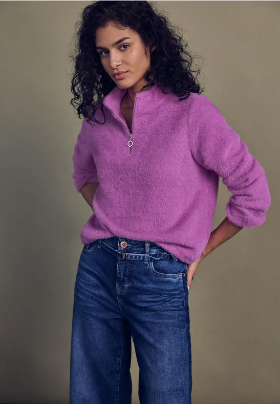 Thumbnail - Street One Studio Frauen Kuscheliges Shirt mit Zipper in Pink, Gr: 42