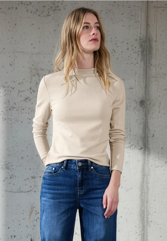 Thumbnail - Street One Studio Frauen Basic Turtleneck Shirt in Beige, Gr: 44