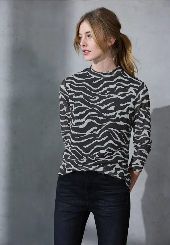 Thumbnail - Street One Studio Frauen Gemustertes Mesh-Shirt in Grau, Gr: 40