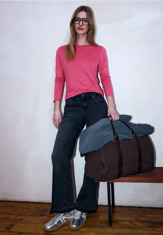 Thumbnail - Street One Studio Frauen Basic Langarmshirt in Pink, Gr: 34