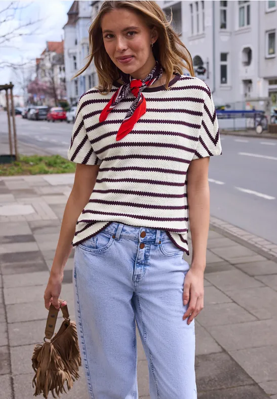 Street One Studio Frauen Dropped Shoulder Shirt im Strick-Look in Lila, Gr: 34