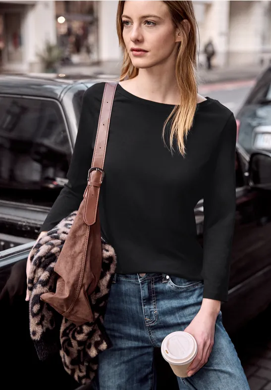 Thumbnail - Street One Studio Frauen Basic Shirt in Schwarz, Gr: 36