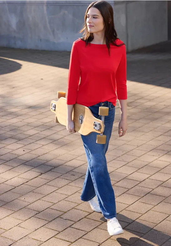 Street One Studio Frauen Basic Shirt mit U-Boot-Ausschnitt in Rot, Gr: 44